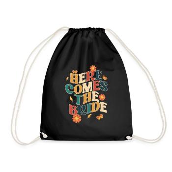 Groovy Bridal Wedding Party Bridal Flower Flowers - Drawstring Bag - black - Front