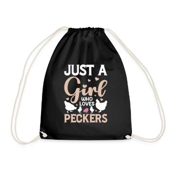 just a girl who loves peckers - Drawstring Bag - black - Front