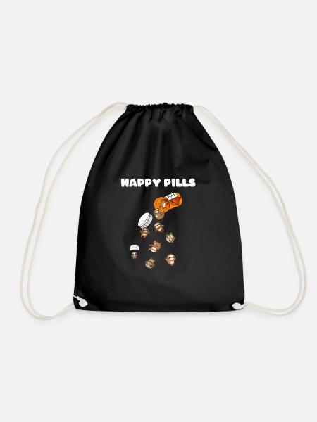 Faultier Süß Grafik Lustig "Happy Pills" - Turnbeutel - Schwarz