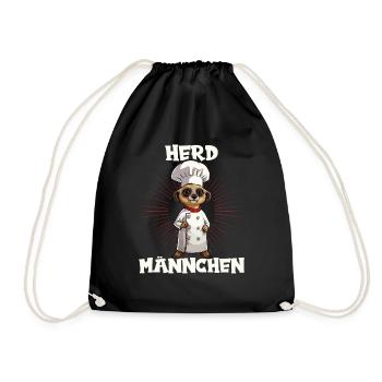 Erdmännchen kochen Koch Kochmütze Herdmännchen - Turnbeutel - Schwarz - Vorne