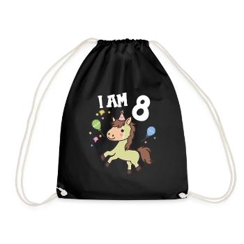 I'm 8 years old Horses Horse 8th birthday - Drawstring Bag - black - Front