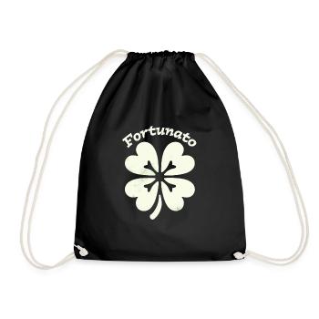Fortunato Emblem Distressed Four-Leaf - Drawstring Bag - black - Front
