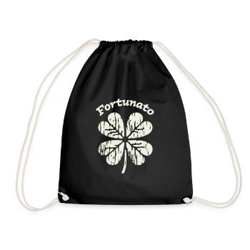 Fortunato Emblem Distressed Four-Leaf - Drawstring Bag - black - Front