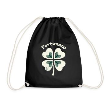 Fortunato Emblem Distressed Four-Leaf - Drawstring Bag - black - Front