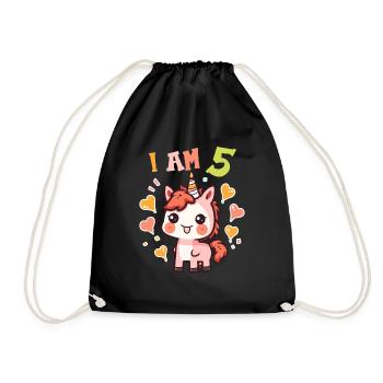 I'm 5 years old Horses Horse 5th birthday - Drawstring Bag - black - Front
