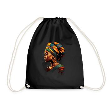 African Woman Kente Head Scarf Africa Headwrap - Drawstring Bag - black - Front