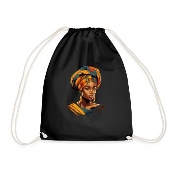 African Woman Kente Africa Headwrap Head Scarf - Drawstring Bag - black - Front