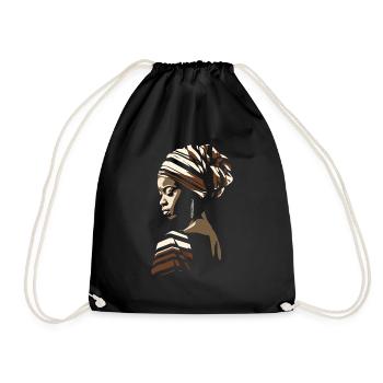 Afrikanische Frau Afrika Headwrap Kopftuch Kente - Turnbeutel - Schwarz - Vorne