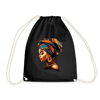 African Woman Africa Kente Headwrap Head Scarf - Drawstring Bag - black - Front