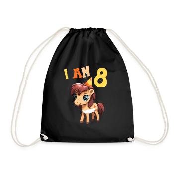 I'm 8 years old Horses Horse 8th birthday - Drawstring Bag - black - Front