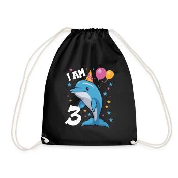 I'm 3 years old dolphins dolphin 3rd birthday - Drawstring Bag - black - Front