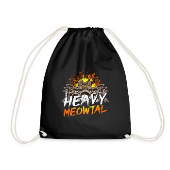 Heavy Meowtal Cat Heavy Metal Rock Cat Drums - Drawstring Bag - black - Front