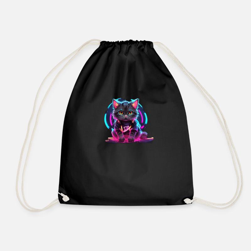 Neon Katzen Design - Turnbeutel - Schwarz