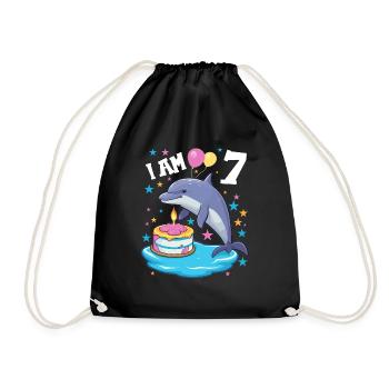 I am 7 years old Dolphins Dolphin 7th birthday - Drawstring Bag - black - Front
