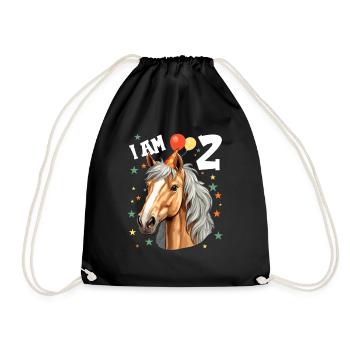 I Am 2 Years Old Horses Horse 2nd Birthday - Drawstring Bag - black - Front