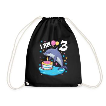 I am 3 years old Dolphins Dolphin 3rd birthday - Drawstring Bag - black - Front