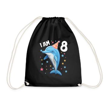 I'm 8 years old Dolphins Dolphin 8th Birthday - Drawstring Bag - black - Front