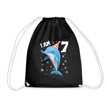 I am 7 years old Dolphins Dolphin 7th birthday - Drawstring Bag - black - Front