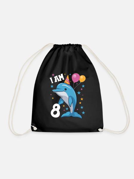 Ich bin 8 Jahre alt Delfine Delfin 8. Geburtstag - Turnbeutel - Schwarz