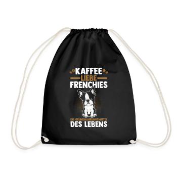 Kaffee Hund Frenchie Französische Bulldogge - Turnbeutel - Schwarz - Vorne