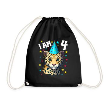 I'm 4 Years Old Leopard Leopard 4th Birthday - Drawstring Bag - black - Front