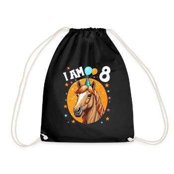 I'm 8 Years Old Horses Horse 8th Birthday - Drawstring Bag - black - Front