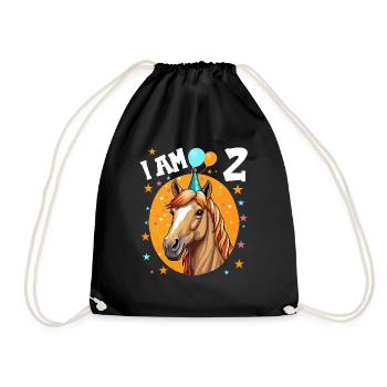 I Am 2 Years Old Horses Horse 2nd Birthday - Drawstring Bag - black - Front