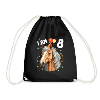 I'm 8 Years Old Horses Horse 8th Birthday - Drawstring Bag - black - Front