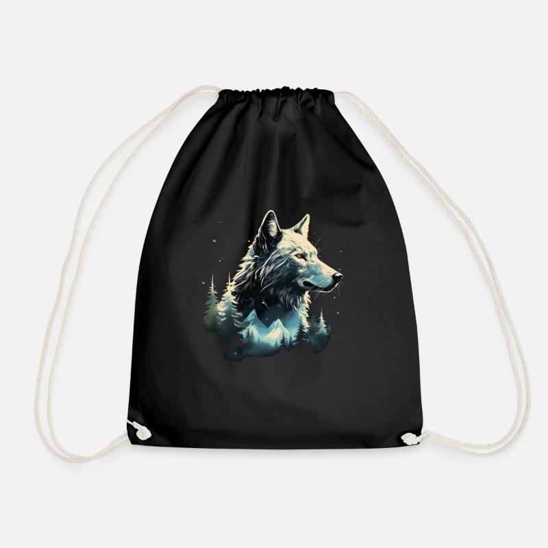 Wolf Berge Natur Geschenk - Turnbeutel - Schwarz