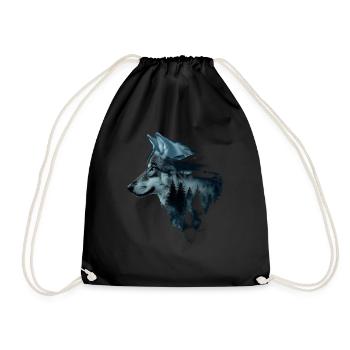 Wolf Natur Camping Wandern Geschenk - Turnbeutel - Schwarz - Vorne