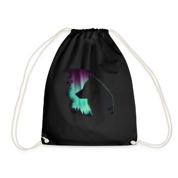 Wolf Aurora Nordlicht Geschenk - Turnbeutel - Schwarz - Vorne