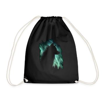 Wolf Aurora Nordlicht Natur Geschenk - Turnbeutel - Schwarz - Vorne