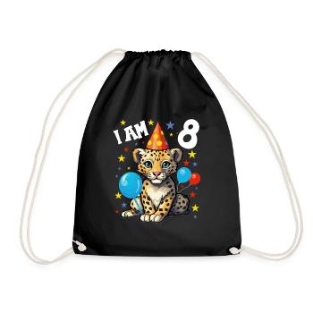 I'm 8 Years Old Leopard Leopard 8th Birthday - Drawstring Bag - black - Front