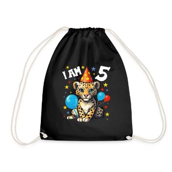I'm 5 Years Old Leopard Leopard 5th Birthday - Drawstring Bag - black - Front