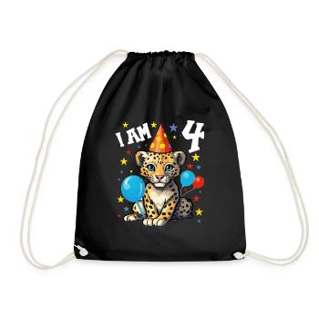 I'm 4 Years Old Leopard Leopard 4th Birthday - Drawstring Bag - black - Front