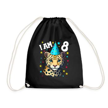 I'm 8 Years Old Leopard Leopard 8th Birthday - Drawstring Bag - black - Front