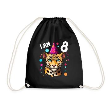 I'm 8 Years Old Leopard Leopard 8th Birthday - Drawstring Bag - black - Front