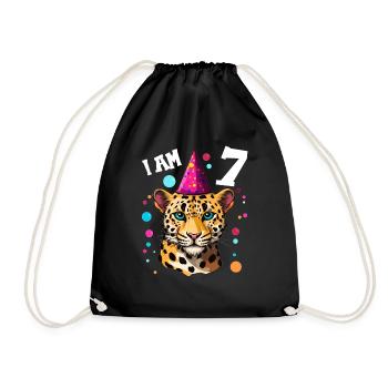Ich bin 7 Jahre alt Leoparde Leopard 7. Geburtstag - Turnbeutel - Schwarz - Vorne