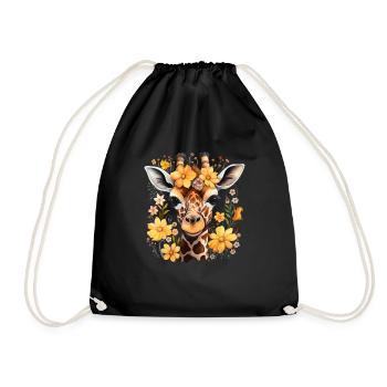 Giraffe Blumen Tier Geschenk - Turnbeutel - Schwarz - Vorne