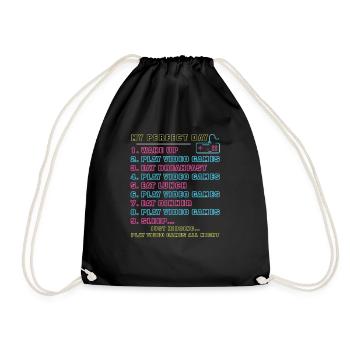My Perfect Day Play Video Games for Girl, boy, or - Drawstring Bag - black - Front