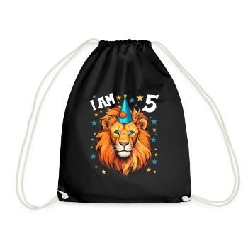 I'm 5 Years Old Lion Leo 5th Birthday - Drawstring Bag - black - Front