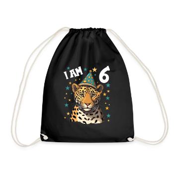 Ich bin 6 Jahre alt Leoparde Leopard 6. Geburtstag - Turnbeutel - Schwarz - Vorne