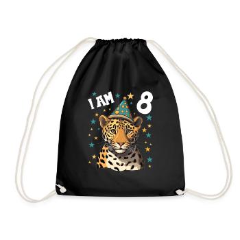 I'm 8 Years Old Leopard Leopard 8th Birthday - Drawstring Bag - black - Front