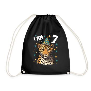 Ich bin 7 Jahre alt Leoparde Leopard 7. Geburtstag - Drawstring Bag - black - Front