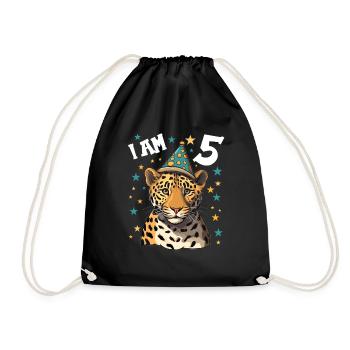 I'm 5 Years Old Leopard Leopard 5th Birthday - Drawstring Bag - black - Front