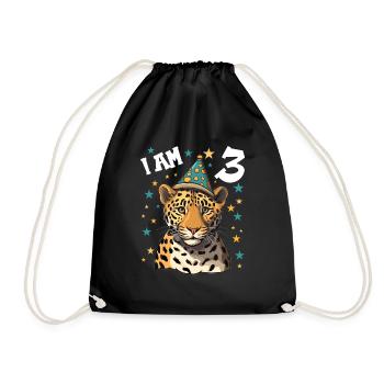 Ich bin 3 Jahre alt Leoparde Leopard 3. Geburtstag - Turnbeutel - Schwarz - Vorne