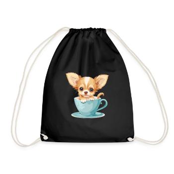 Cute Chihuahua with a Cup of Coffee Chiwawa - Turnbeutel - Schwarz - Vorne