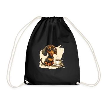Cute Dachshund Doxie with a Cup of Coffee Wiener - Drawstring Bag - black - Front