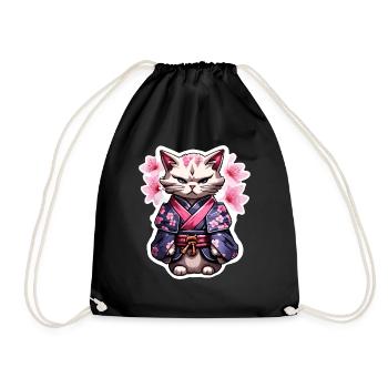 Samurai Katze & Kirschblüten #5 - Turnbeutel - Schwarz - Vorne
