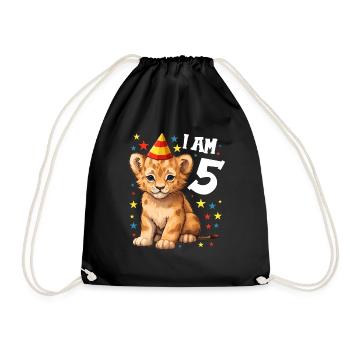 I'm 5 Years Old Lion Leo 5th Birthday - Drawstring Bag - black - Front